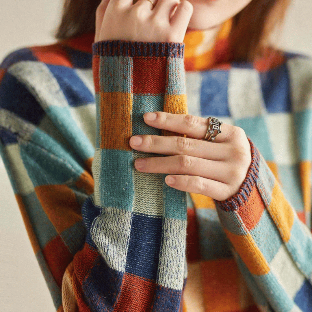 Women's Patchwork Cashmere Turtleneck – Luxurious Knit Long Sleeve | Elegance & Warmth