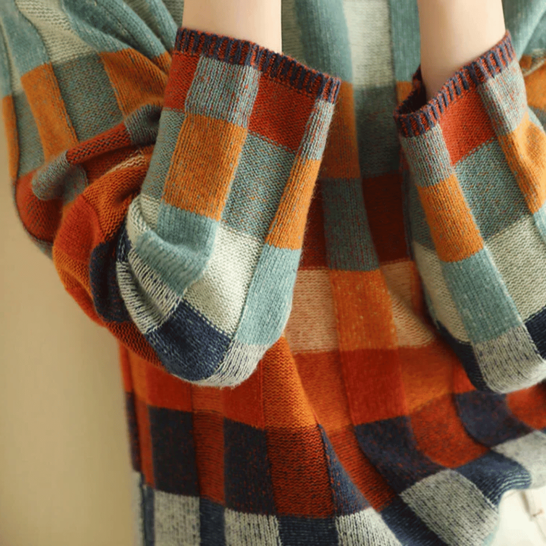 Women's Patchwork Cashmere Turtleneck – Luxurious Knit Long Sleeve | Elegance & Warmth