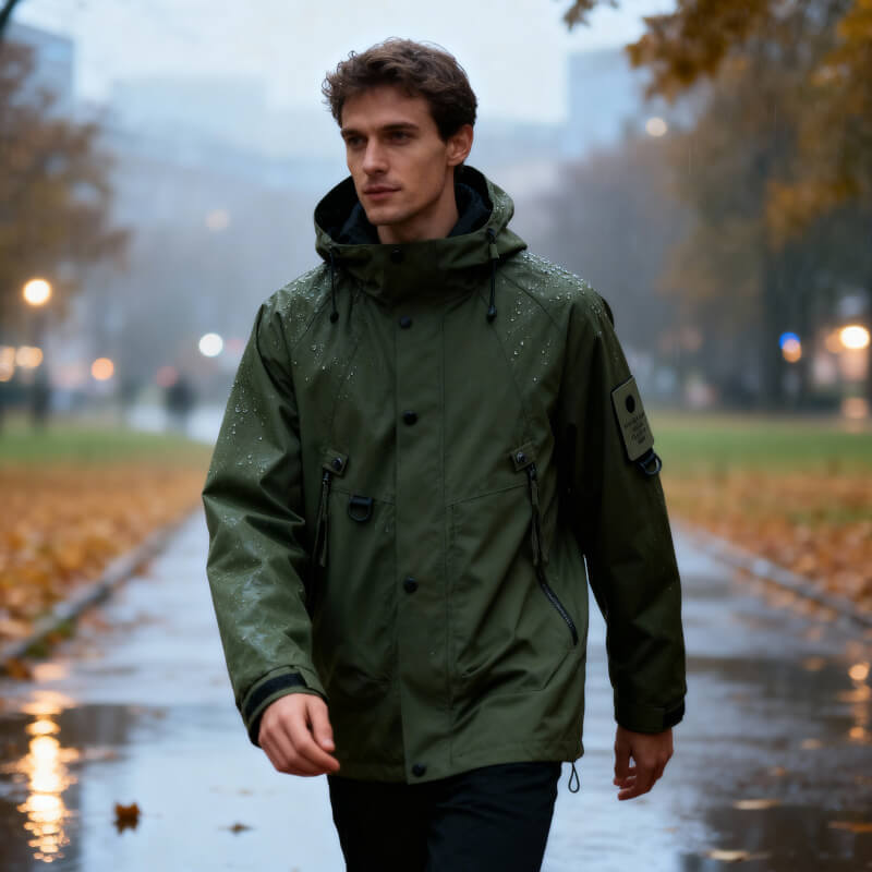 Men's Waterproof Softshell Jacket – Adjustable Hood Lightweight | Modern Outdoor Autumn Style