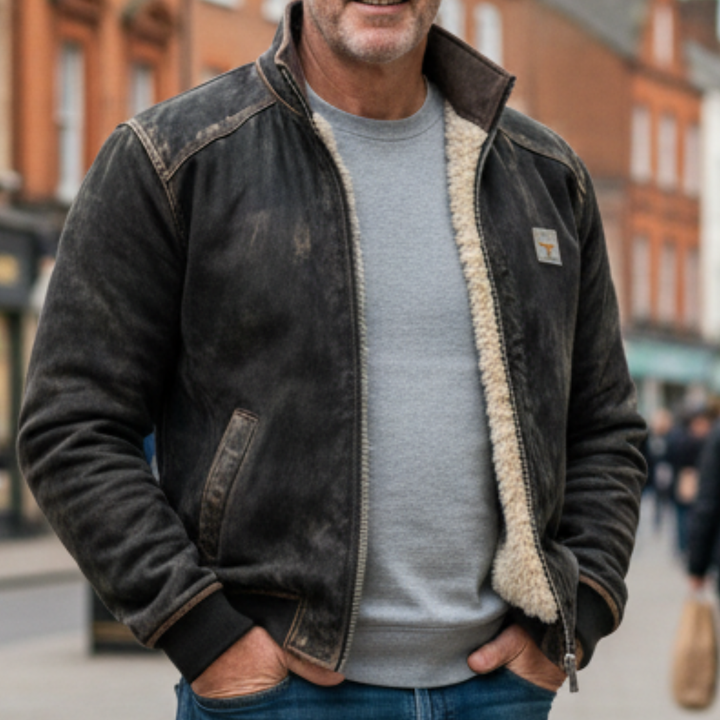 Men's Vintage Leather Jacket – Cosy Lining Warm | Retro Elegant Autumn Winter Style