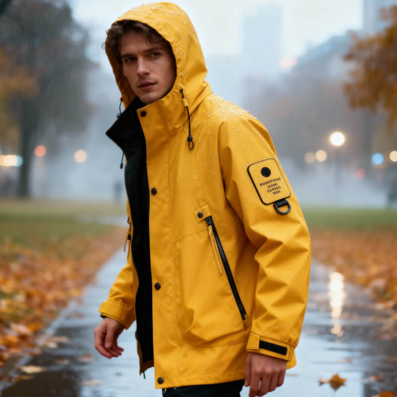 Men's Waterproof Softshell Jacket – Adjustable Hood Lightweight | Modern Outdoor Autumn Style