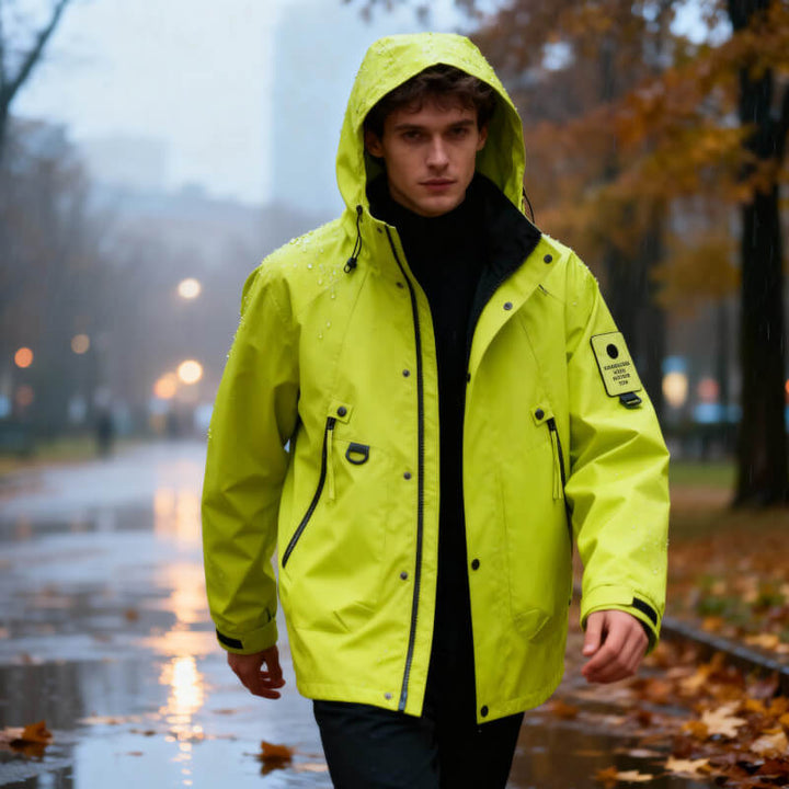Men's Waterproof Softshell Jacket – Adjustable Hood Lightweight | Modern Outdoor Autumn Style