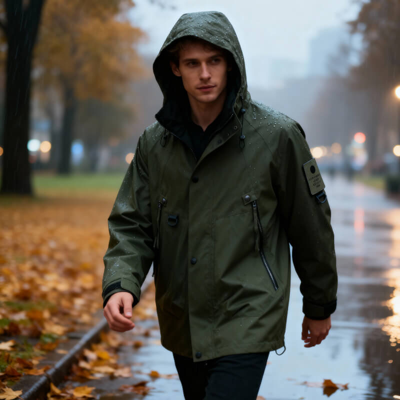 Men's Waterproof Softshell Jacket – Adjustable Hood Lightweight | Modern Outdoor Autumn Style