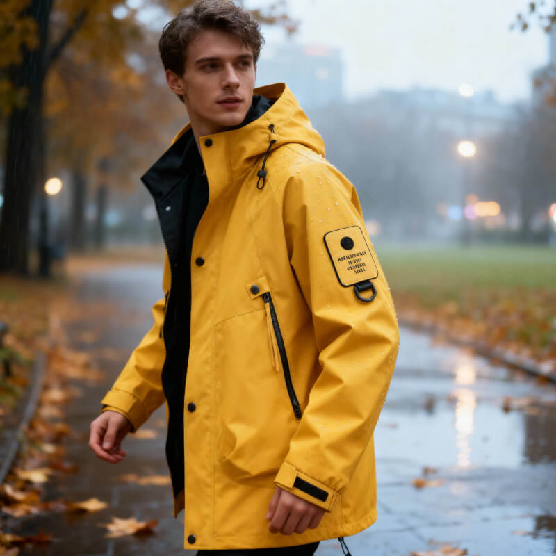 Men's Waterproof Softshell Jacket – Adjustable Hood Lightweight | Modern Outdoor Autumn Style
