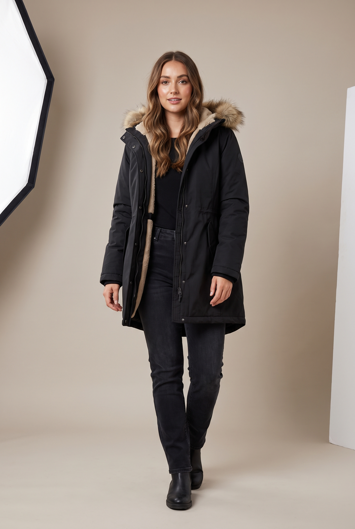 Women's Waterproof Parka – Faux Fur Hood Fleece Lining | Warm & Elegant Winter Jacket