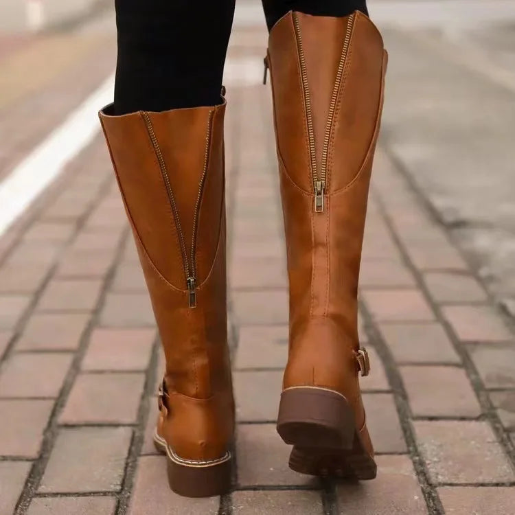 Women's Orthopedic Leather Ankle Boots – Buckle Detail Grip Sole Zip Closure | Comfort & Style